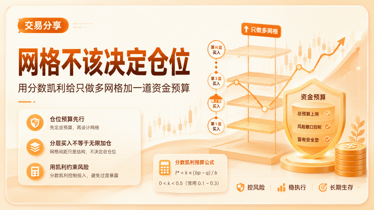 网格不该决定仓位：用分数凯利给只做多网格加一道资金预算